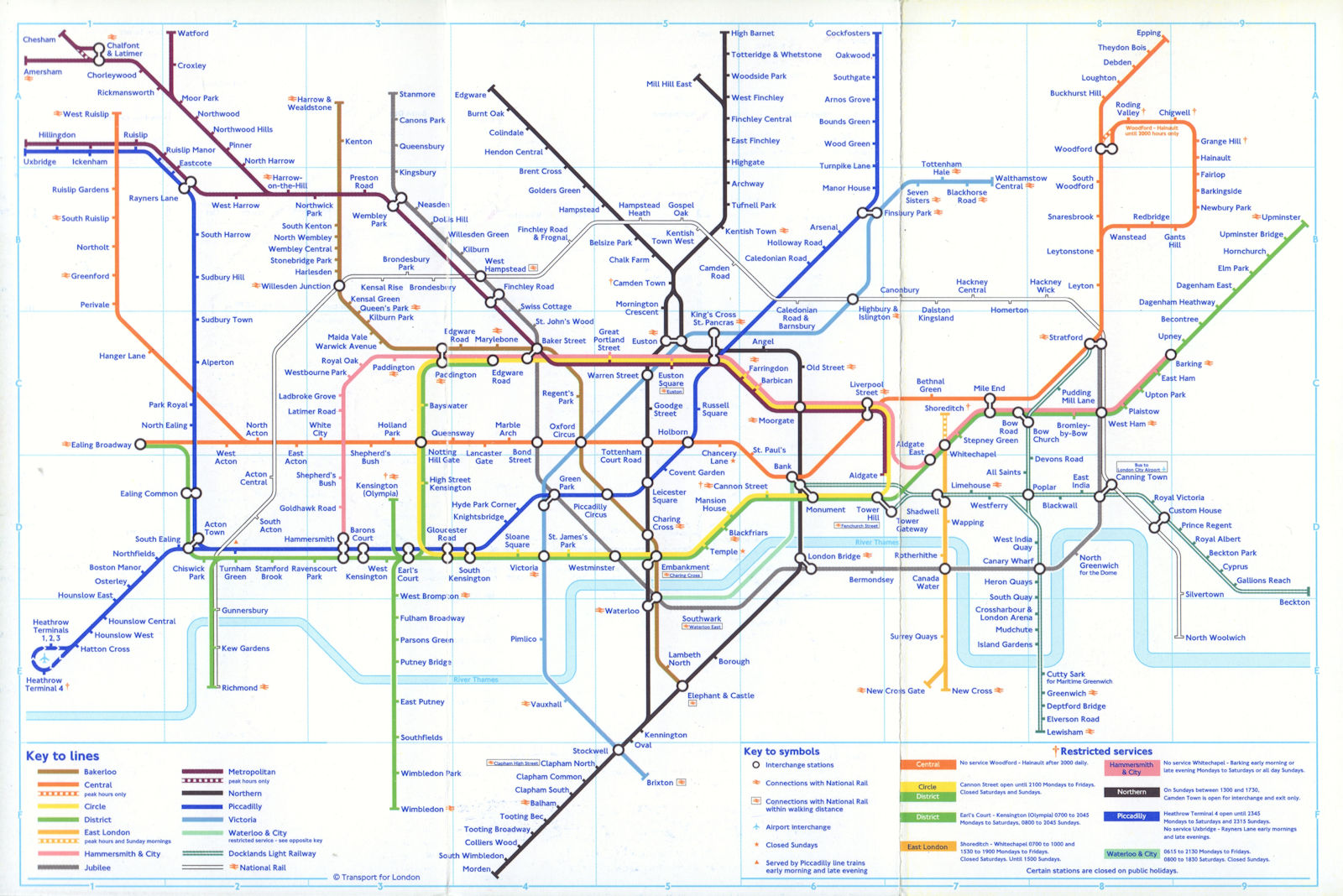 LONDON UNDERGROUND tube map Jubilee line & Lewisham DLR complete. September 2000
